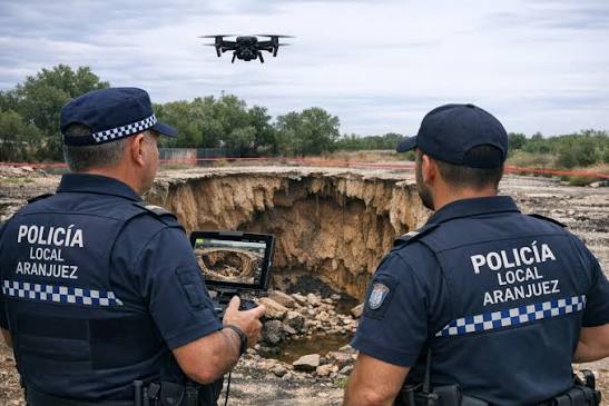 Policía local está realizando controles desde el aire en la zona del socavón del barrio de la Montaña. Esperemos que pronto haya noticias. Imagen ilustrativa