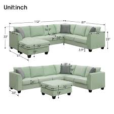 harper bright designs 112 in w flared arm fabric l shaped sofa corner couch set in green with reversible ottoman and 3 pillows