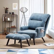 Blue Linen Recliner Accent Chair