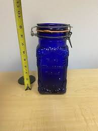 vintage cobalt blue glass storage jar