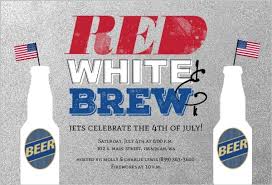 Faux Silver Red White Brew 4th Of July Invitation 4th Of July