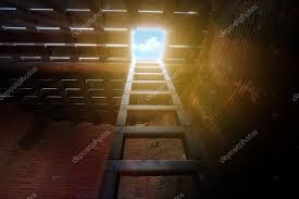 Exit Of A Dark Room Wood Ladder From