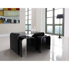 Long Black Glass Nest Of Three Tables