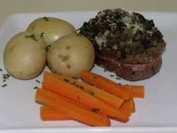 beef fillet with a gratin of mushrooms