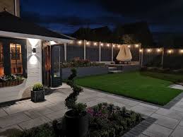 garden with outdoor string lights