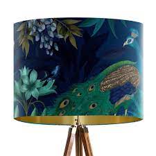 Peacock Garden Lampshade On Blue Large