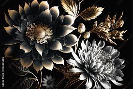 flowers black white gold series