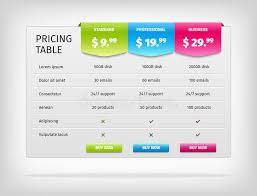 Vector Colorful Pricing Table Template For Stock Vector