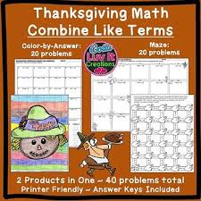 Fall Thanksgiving Math Combine Like