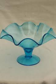 Vintage Aqua Blue Glass Flower Bowl