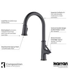 karran elwood single handle pull down sprayer kitchen faucet in gunmetal grey kkf330gg