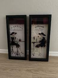 Andrea Laliberte Reverse Print On Glass Art Series Of 2 Cafe Ladies  Coctails | eBay