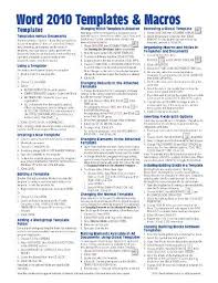 Microsoft Word 2010 Templates Macros Quick Reference Guide
