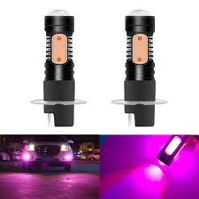 2pcs H3 Led Aluminum Fog Light Bulb Super Bright 7 5w Cob 12v Auto Lamp Driving Lights Drl Replacement Pink