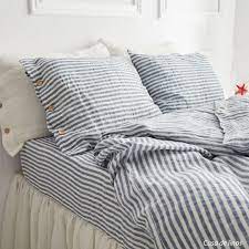 Linen Bedding Set In Blue Stripes