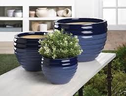 3pcs Blue Ceramic Two Tone Planter