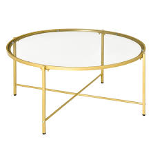 Homcom 38 Modern Tempered Glass Coffee Table Round Table For Living