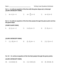 Writing Linear Equations Worksheet