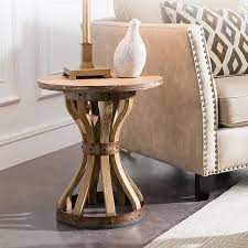 Farmhouse Wood Side Table Round Rustic