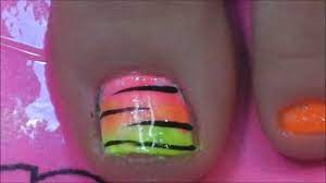 rainbow zebra toe nail art design