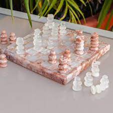 onyx and marble chess set in pink and