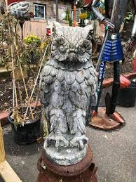 vintage cast stone owl garden ornament