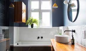 small bathrooms in blue and white