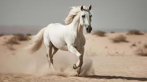 beautiful white horse in desert