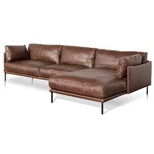 Right Chaise Leather Sofa Dark Brown