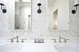 White Mosaic Marble Herringbone Wall