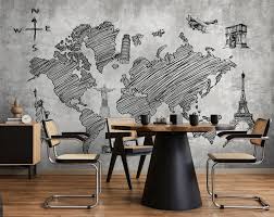 Monochrome World Map Wallpaper Mural