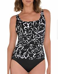 Details About New Trimshaper Womens Black White Abstract Floral Print One Piece All Sizes