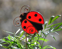 Ladybug Stake Garden Decor Stained