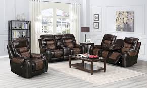 two tone brown reclining sofa set with