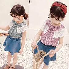 Set áo kate kiểu và chân váy jean sành điệu cho bé gái 1.5-7 tuổi từ 13 đến  24 kg 01825-01826