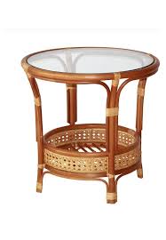 Pelangi Coffee Round Table Handmade Eco Natural Rattan Wicker With Glass Top Colonial