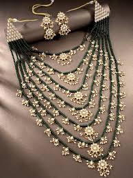 green stone studded jewellery set