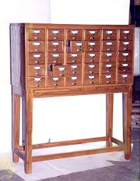 antique brown card catalog cabinet for