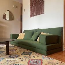 Green Color Linen Fabric Floor Seating