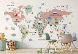 Kids Colorful World Map With Flags Map