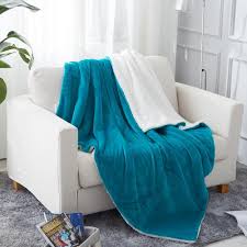 jml teal polyester sherpa throw blanket