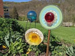 Antique Glass Plate Flower Garden Art