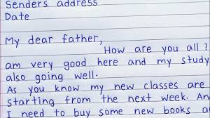 write a letter to father for money to
