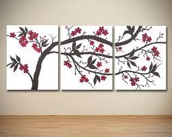 Large Canvas Wall Art Triptych Red And