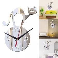 Creative Cat Wall Clocks Mirror