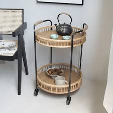 Modern Side Table Rattan Bar Cart With