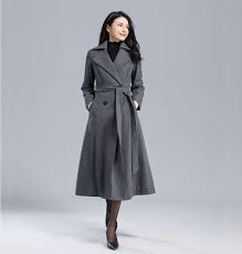 Buy Winter Warm Gray Long Wool Coat