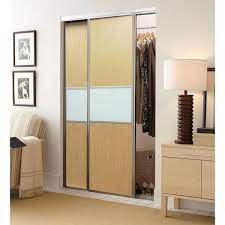 Contractors Wardrobe 48 In X 81 In Matrix Satin Clear Aluminum Frame Maple And White Painted Glass Interior Sliding Closet Door Satin Clear Finish