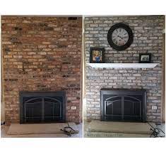 White Wash Brick Fireplace Makeover