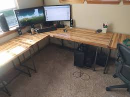 I have this desk i really like but the top is very heavy and i have a bad habit of resting my legs on it so the side leg is one complete piece that goes all the way to the back but is otherwise empty aside from the outer frame. Yet Another Industrial Desk Build Diy
